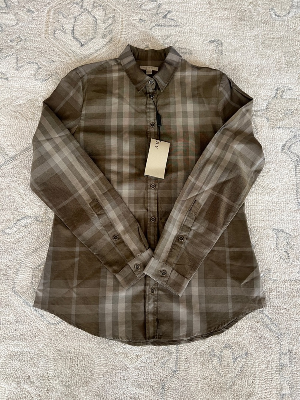 Burberry Olive & Beige Plaid Button-Down Shirt
